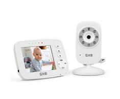 GHB Bébé Moniteur Babyphone Caméra 3,2 Inches LCD Zoom 2 Fois Supporte 4 Caméras Vidéo Bébé Surveillance 2,4 GHz Capteur de Température Bidirectionnelle Vision Nocturne