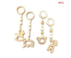 Manyo. 4 Pcs Jouet Anneau Dentition, Pendentif Bébé Bois sans BPA, Nordique Bébé Accessoire de Gym pour Portique déveil Bois Portique dactivités