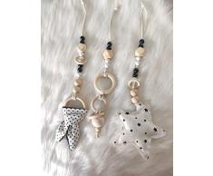 Jeu de 3 suspensions pour portique déveil Montessori en bois et tissu