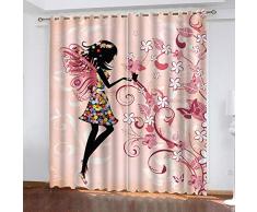Rideau Occultant 3D À Oeillets - Fille Noire Imprimée Rose - Rideau Occultant Décor Moderne pour Chambre denfants Accroché À La Tringle À Rideau - 150X166Cm
