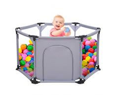 Parc à 6 panneaux pour enfants portable et lavable, avec filet respirant pour bébés, nouveau-né, intérieur et extérieur (Gris)