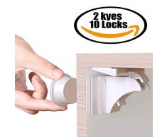 Sécurité Bébé placard Bloque Porte magnétique Serrure de meuble M-TK Enfant Sécurité Cabinet (10 serrures + 2 Clés)sans outil et sans perçage, avec adhésif 3M