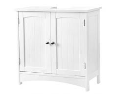 VASAGLE Meuble sous lavabo Armoire de Rangement Meuble de Salle de Bain 2 Portes battantes 2 casiers 1 séparateur Amovible Anti-humidité 60 x 30 x 60 cm Blanc BBC01WT