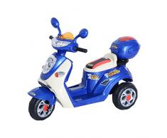 Moto Scooter électrique pour Enfants 6 V env. 3 Km/h 3 Roues et topcase Effet Lumineux et sonore Bleu