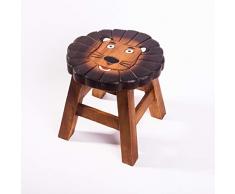 Tabouret / chaise robuste pour enfants, en bois massif, avec motif lion, hauteur dassise : 25 cm