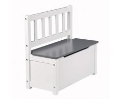 WOLTU SPK001 Coffre à Jouets Enfant en Bois Banc de Rangement pour Enfants 58x26x53cm,Blanc+Gris