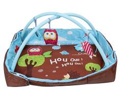 LUDI - Tapis déveil Chouette bleu dès la naissance. Tapis moelleux 120 x 93 cm. Lavable en machine. 5 activités pour jouer, arches amovibles. Bords rabattables qui créer un cocon sécurisant - 2873