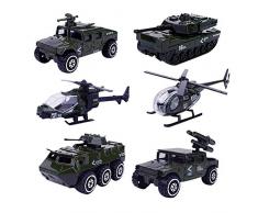 Leo565Tom Véhicules Militaires Jouets Enfants Noël 6 Pcs Mini Jouet Véhicule Armée Modèles Voiture Jouet Tank, Jeep, Panzer, Hélicoptère, Camion pour Machines de Véhicule Jouet Enfants