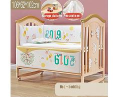 Kevin Bin Lit BéBé,Bois Pin Naturel Coton Doux Peut êTre éPissé avec Un Grand Lit Plus Long avec Moustiquaires Et Rangement