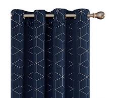 Deconovo Lot de 2 Rideaux Occultants Bleu Marine Isolant Thermique Rideaux a Oeillets Motif de Lossange Imprimés Argents pour Enfant Rideaux Chambre 117x183cm