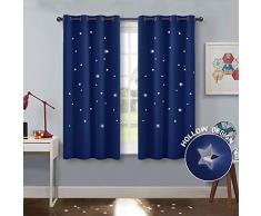 PONY DANCE Décoration Rideaux detoile - Rideaux et Draperies à Oeillets Isolation Thermique Motif Frome Etoiles Perforées pour Enfants, 117 Largeur sur 137 cm Hauteur, Bleu Marine, 2 PCs
