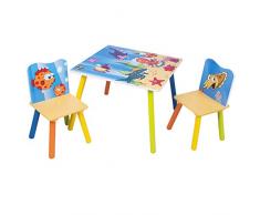 WOLTU 1 Table d'enfant + 2 chaises Motif imprimé océan pour Enfants d'âge préscolaire,SG003