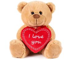 BRUBAKER - Peluche Douce - Ours / Nounours avec Cœur I Love You - 25 cm - Brun Clair