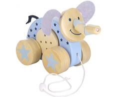 Kindsgut Jouet en bois à tirer, animal articulé à trainer, éléphant
