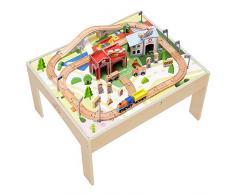 Teamson Kids-Country Train Véhicule Monde Miniature Circuit Table de Jeu Activité 85 Pièces Jouet pour Enfant, PS-T0004, Bois, Rouge