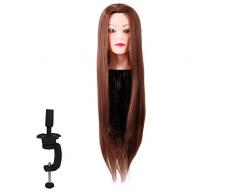 Têtes dexercice pour coiffure, 24 Long Naturel Tête À Coiffer, Professionnelle Coiffure Femme Mannequin, Beauty Tête de coiffeur pour Shampooing et Tresse