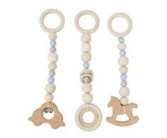 Manyo. 3 Pcs Jouet Anneau Dentition, Pendentif Bébé Bois- Voiture, sans BPA, Nordique Bébé Accessoire de Gym pour Portique déveil Portique dactivités (Bleu)