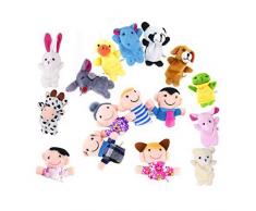XLKJ Marionnettes Animaux Personnes Membres de la Famille Jouet éducatif Cute Friendgg Dessin Animé Poupée Enfants, Pack de 16 Marionnette à Doigt