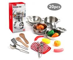 BeebeeRun Jouets de Cuisine, Jouet Simulation Ustensile de Cuisine Casseroles et Poêles en Acier Inoxydable, Jeu DImitation pour Enfants Cadeaux pour Garçons et Filles