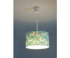 Lustre suspension plafonnier abat-jour lama turquoise Luminaire diamètre personnalisé cylindre rond idée cadeau naissance chambre bébé enfant animaux anniversaire décoration tendance
