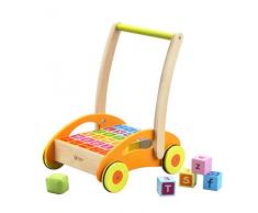 Chariot de marche bébé en bois avec cubes (chiffres, lettres) - dès 12 mois
