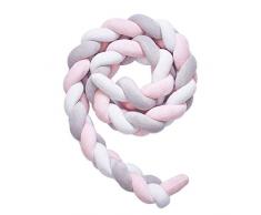 Queta 2M Tour de Lit Tresse Serpent Coussin Tour de Canapé Souple Tressé Pare-Choc pour Protection Les Nouveau-Nés Lit (Gris+Blanc+Rose)