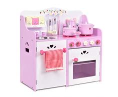 Costway Cuisine pour Enfant en Bois Cuisine de Jouets Cuisine de Jeux Cuisine Éducatif Jeux de Rôle Rose et Blanc