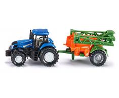SIKU 1668 - Tracteur Avec Pulvérisateur Agricole, Métal/Plastique, Bleu/Orange, Portoir De Pulvérisation Mobile