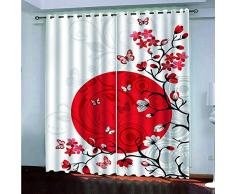 Rideau Occultant À Oeillets Réduction du Bruit Rideaux - Fleurs De Cerisier Japonais Rouge - Rideau Occultant Décor Moderne pour Chambre denfants Société Bureau Chambre À Coucher - 220X215Cm