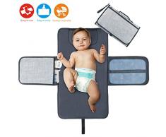 Idefair Portable Tapis à langer, étanche à langer Matelas à langer avec coussin de tête poches, pliable pour bébé Urinoir Pad à langer Kit pour maison Voyage extérieur