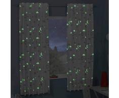 Delindo Lifestyle® rideau fluorescent de chambre denfant LA MAGIE, 145x175 cm, etoile, pattes cachées ou ruban volant, rideau blanc pour les filles et les garçons
