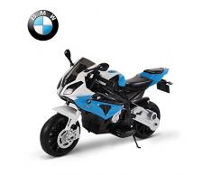 Homcom BMW S1000 RR Moto électrique pour Enfants 2 Moteurs 6 V 2,5-5 Km/h Phare klaxon béquille roulettes Amovibles Bleu