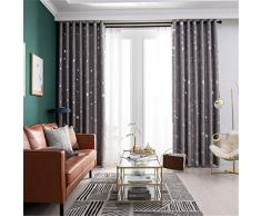 Weryffe Rideaux doccultation Brillants détoiles et de lunes pour Enfants Chambre imprimée de Rideaux ombrage desfenêtre 250cm x 100cm (Gris)
