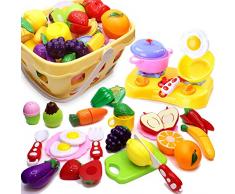 Airlab Jeu Dimitation 32 Pièce Jouet à Couper de Aliments, Fruits Légumes Nourriture, Cuisine Jouet Rôle Jouer Jeu Éducatif Cadeau pour Bébé et Enfants