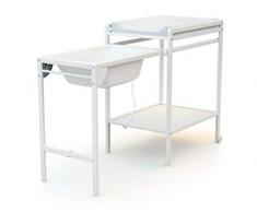 AT4 Table à Langer à Roulettes avec Baignoire Laqué Blanc