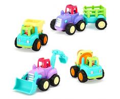 VATOS Voiture de bébé pour Les Tout-Petits, Voitures de Jouet pour garçons Filles âgées de 1, 2+ Ans garçons et Filles Voiture Push and go, 6 Ensembles de Tracteur, Camion, Benne