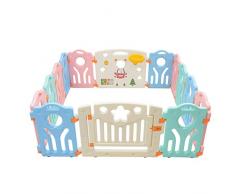KingSaid Parc Bébé 14 pièces Barrière de Sécurité Enfant Protection Grand Jeu Extensible en Plastique Ecologiques lintérieur ou lextérieur avec 12 x Panneaux 1x Porte 1 x Panneau d’activités