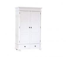 Inter Link Armoire penderie rustique à portes battantes certifiée FSC Pin massif vernis blanc