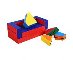 COSTWAY Canapé pour Enfant Convertible Jeu 4 en 1 Canapé Puzzle Composé de Matelas Coloris Rouge+Bleu en EPE et PU Imperméable