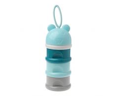 Manyo Boîte Doseuse Lait Poudre Portable, Boîte Doseuse- 3 Compartiments- Ours Mignon, sans BPA, Conteneur Lait en Poudre avec Poignée de Boucle (Bleu)