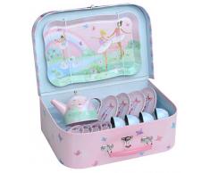 Jewelkeeper - Service à Thé 15 Pièces, Dinette pour Filles et Son Coffret - Modèle Danseuses Ballerine, Signes et Arc-en-Ciel