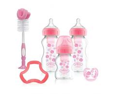 Dr. Browns OPTIONS PLUS 2019! - Kit de Biberons Col Large Anti-Colique, Sucette, Brosse et Anneau de Dentition Sans BPA (Couleur: Rose)