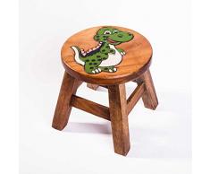 Tabouret pour enfant en bois massif avec motif dinosaure - Hauteur dassise : 25 cm