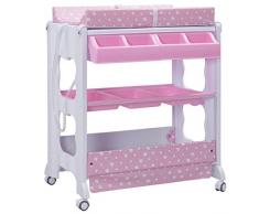 COSTWAY Table à Langer avec Baignoire à Roullette Commode Matelas à Langer et Rangement 85 x 70 x 92 cm (Rose)