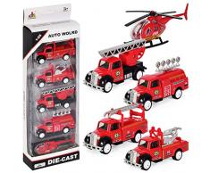 Dreamon éhicule de Camion de Pompier Jouet Voiture Miniature Voiture de Friction pour Enfants à partir de 3 4 5 6 Ans, Lot de 5