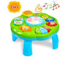 HERSITY Table dactivités Piano Tambourin Jouet Musical Jeux Éducatifs Cadeau pour Bébé Garçons Filles