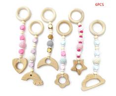 Manyo. 6 Pcs Jouet Anneau Dentition, Pendentif Bébé Bois sans BPA, Nordique Bébé Accessoire de Gym pour Portique déveil Bois Bébé Portique dactivités
