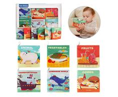 Ballery Livres déveil bébé, 6 Pièces Enfants Sûr Mordable Lavable Livre en Tissu Educatif Sensitive Exercice de Intelligence Jouet Book Soft Livre Premier Livre pour Bambin Enfant