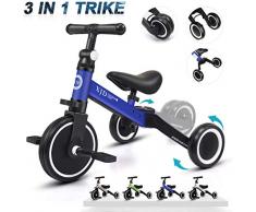 XJD 3 en 1 Vélo Draisienne Tricycle pour Enfants de 1-3 Ans Premier Vélo dEntraînement dÉquilibre Véhicule avec Pédale Cadeau pour Filles Garçons Léger (Bleu foncé)