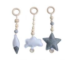 Manyo. 3 Pcs Jouet Anneau Dentition Étoile, Pendentif Bébé Bois sans BPA, Nordique Bébé Accessoire de Gym pour Portique déveil Bois Bébé Portique dactivités (Gris)